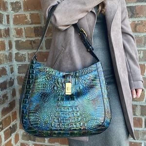 NWT Brahmin Johanna Multi Westfield Embossed Leather Shoulder Purse Blue Tones